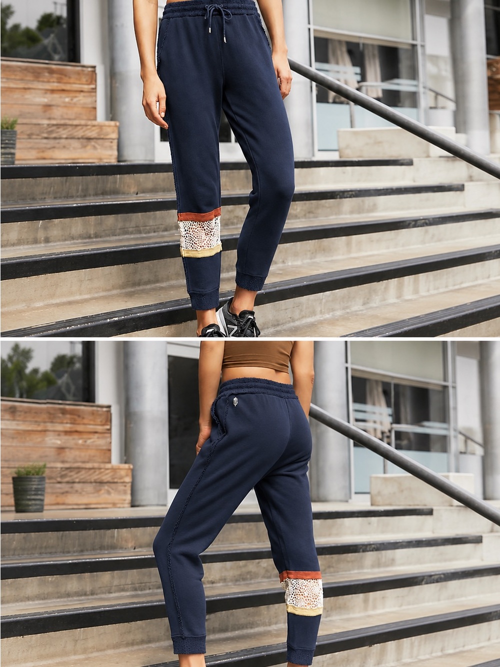Free People Navy Joggers with Lace Accent and Drawstring